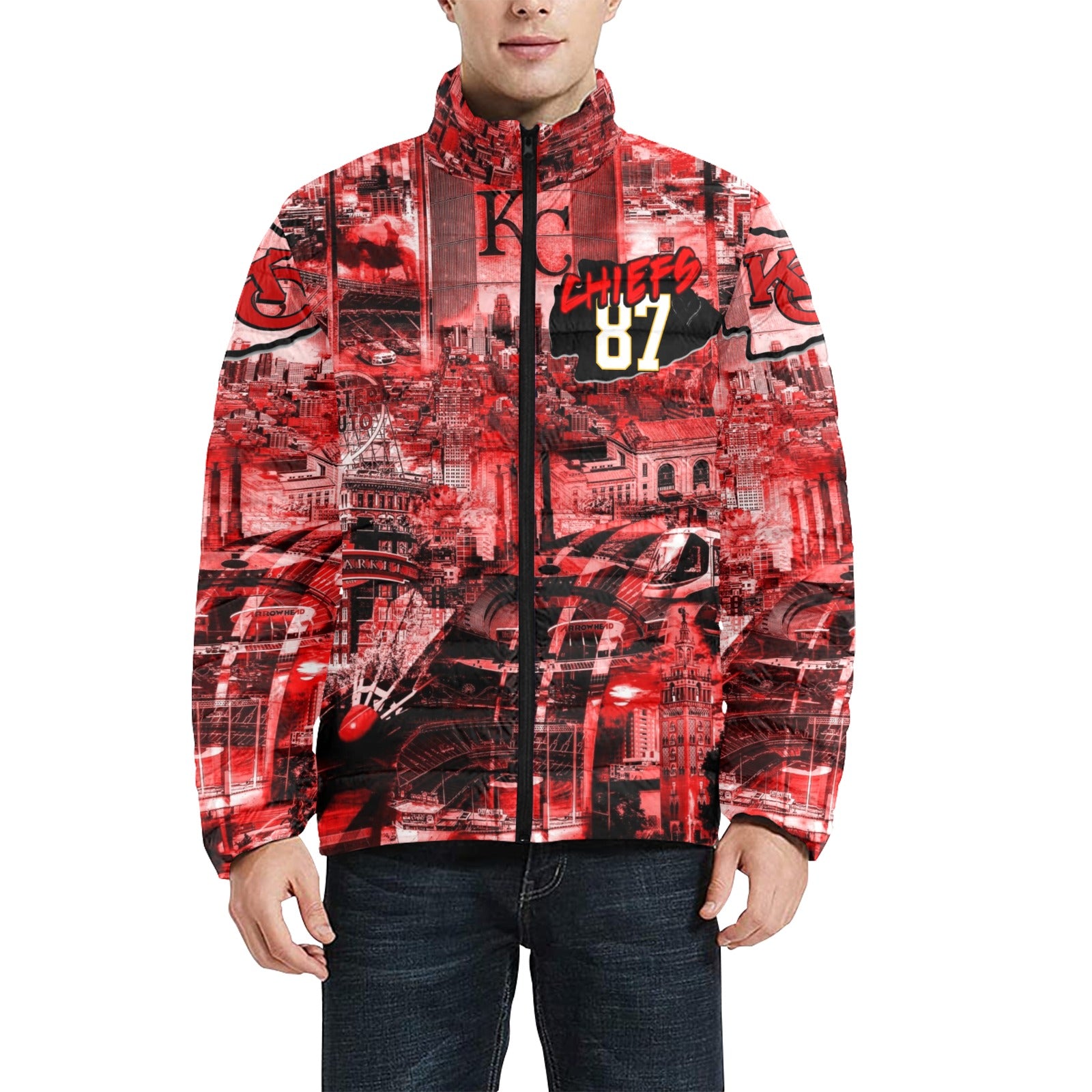 CHIEFS 87 KELCE Unisex BUBBLE COAT (Light Red)